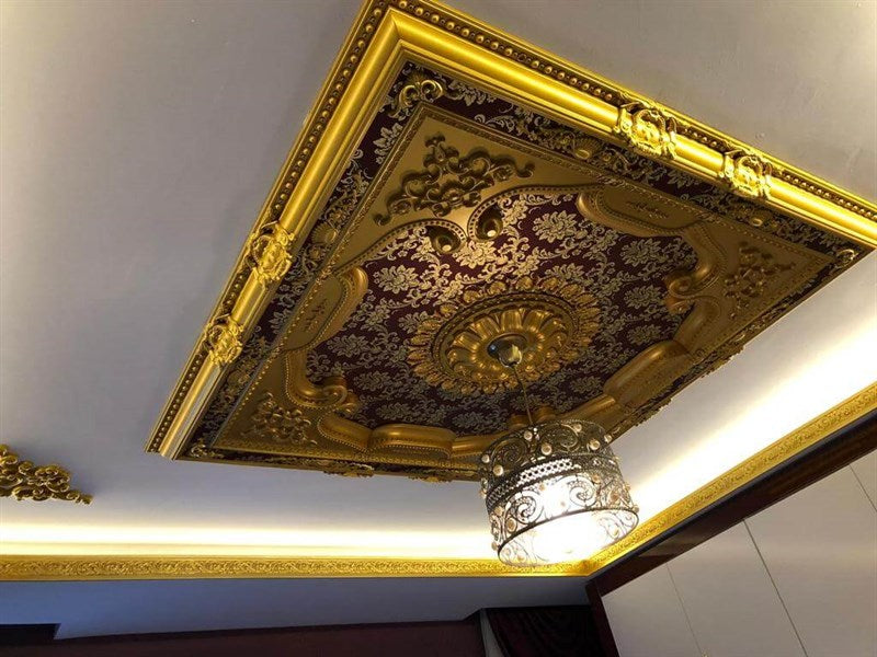 PALACE CEILING ROSE - POLYSTYRENE - SQUARE- DK150-AB -  GOLD MAROON 150*150cm