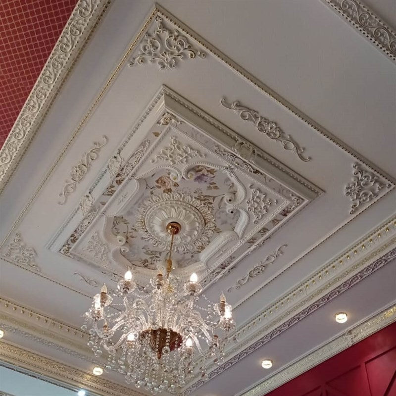 PALACE CEILING ROSE - POLYSTYRENE - RECTANGULAR -  DD120160-BA - ELEGANCE WHITE GOLD 120*160cm