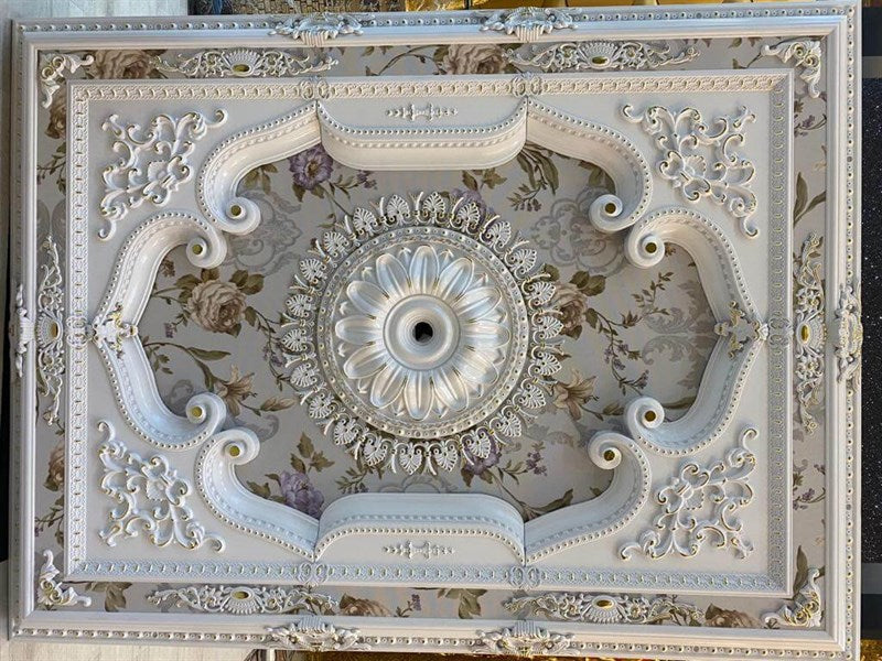 PALACE CEILING ROSE - POLYSTYRENE - RECTANGULAR -  DD120160-BA - ELEGANCE WHITE GOLD 120*160cm