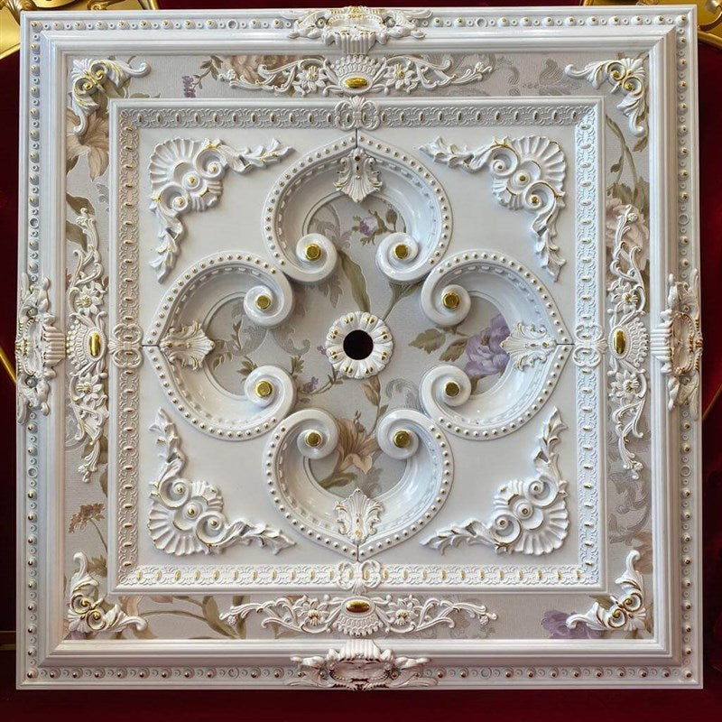 PALACE CEILING ROSE - POLYSTYRENE - SQUARE - DK90-BA - WHITE GOLD 90*90cm